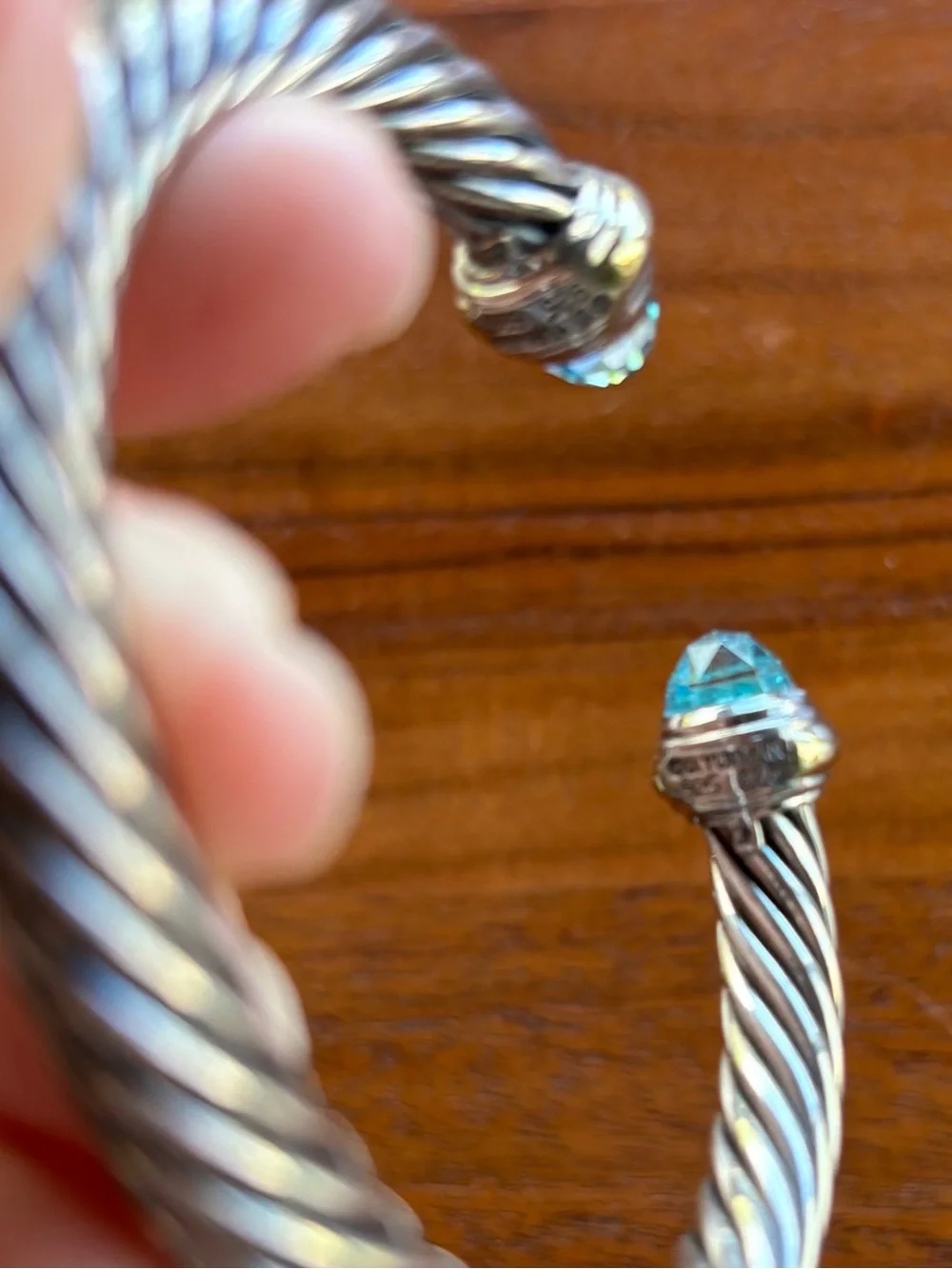 David Yurman Twisted Cable Classics Open Cuff with Blue Topaz 💎 Gemstones